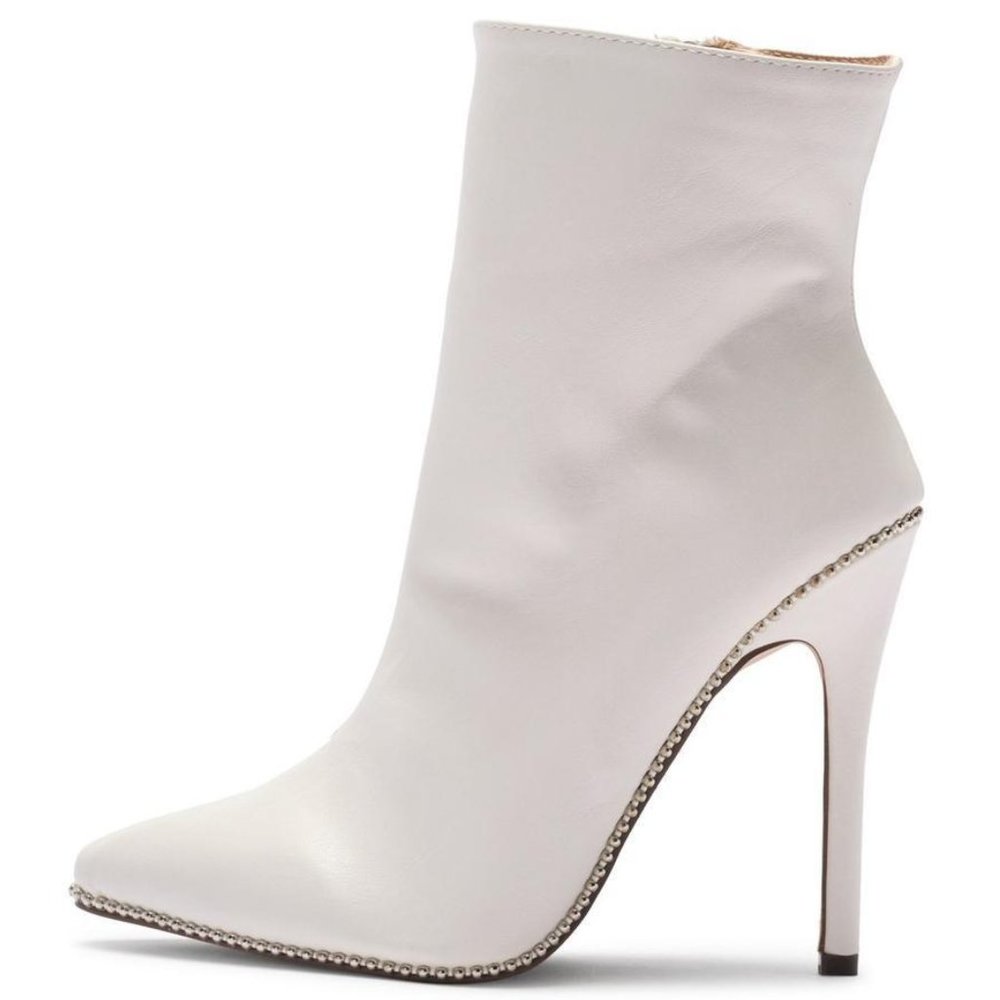 White Studded Pointed Toe Ankle Boot - 8.5